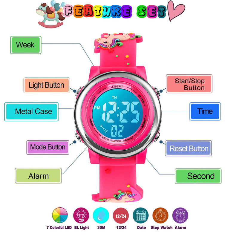 [Australia] - YxiYxi Kids Watches 3D Cute Cartoon Digital 7 Color Lights Toddler Wrist Watch with Waterproof Sports Outdoor LED Alarm Stopwatch Silicone Band for 3-10 Year Boys Girls Little Child Red 