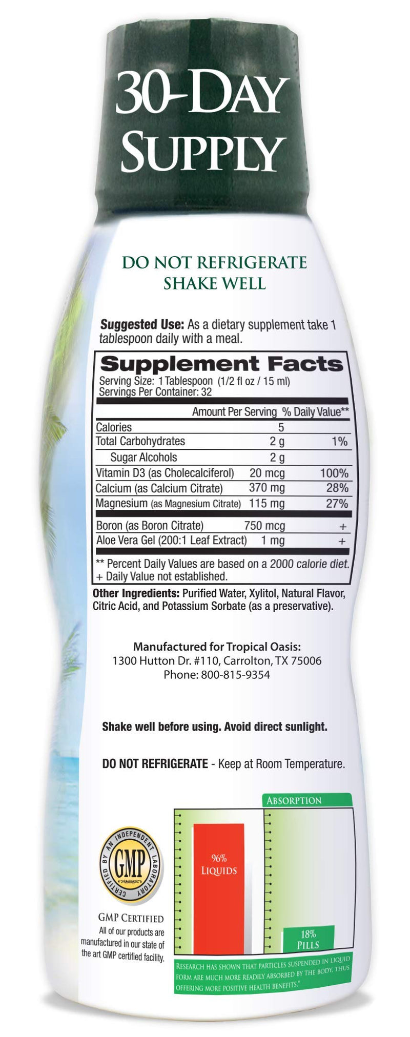 [Australia] - Tropical Oasis Liquid Calcium & Magnesium - Natural formula w/ support for strong bones - Liquid vitamins w/ calcium, - 16oz, 32 Serv. 