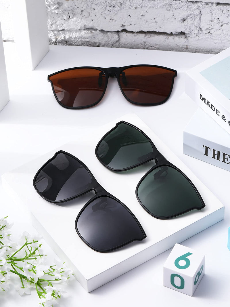 [Australia] - 3 Pair Polarized Clip-on Sunglasses Anti-glare TR90 Frame Flip Up Driving Clip-on Glasses for Women and Men Stylish Colors 