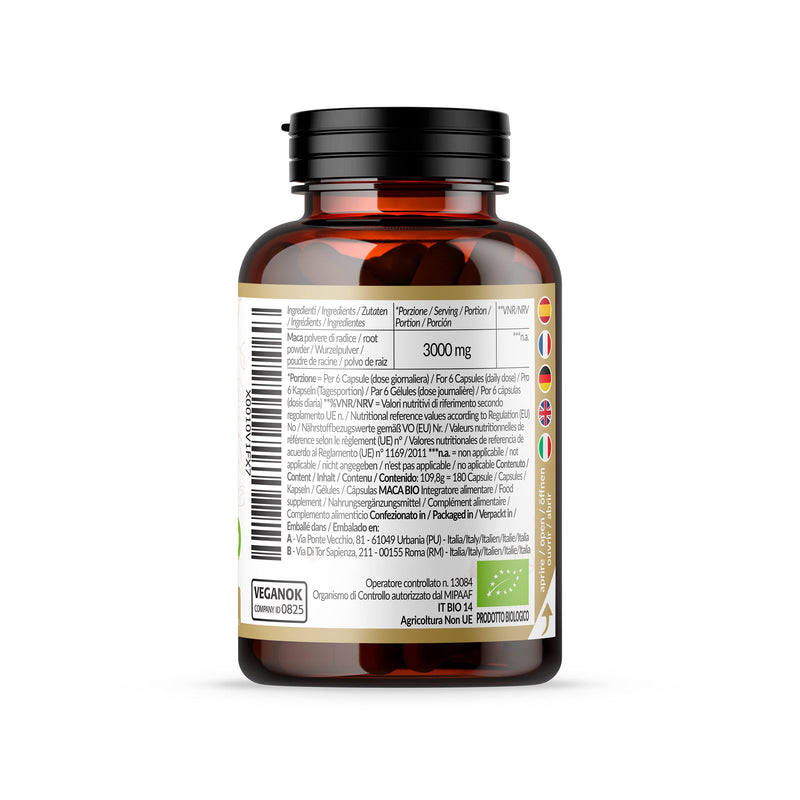 [Australia] - Organic Maca Capsules, 500mg - 180 Capsules. Gelatinised, Natural and Pure, from Organic Peruvian Maca Root. Vegetarian and Vegan Friendly. NaturaleBio 