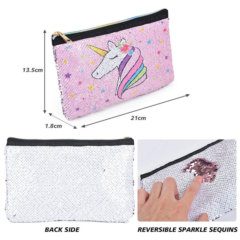 [Australia] - Unicorn Makeup Bag - Reversible Sequin Cosmetic Bag Sparkly Pink Zipper Vanity Toiletry Bag Pouch Purse for Girls Women Travel Birthday Christmas Gift Unicorn a 