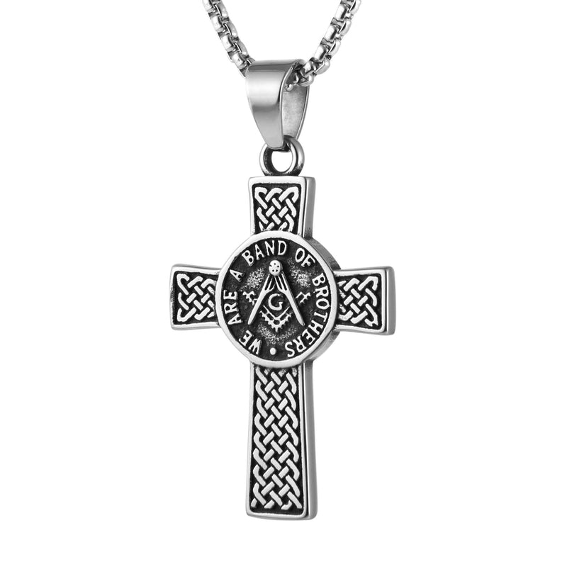 [Australia] - AsAlways Stainless Steel Freemason Symbol Masonic Eternal Celtic Cross Irish Knot Pendant Necklace, 22+2"Link Chain, 
