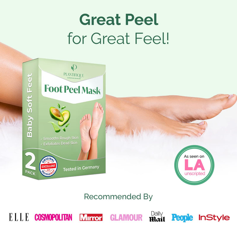 [Australia] - Foot Peel Mask with Avocado by Plantifique - 2 Pack Foot Mask Dermatologically Tested - Repair Heels & Removes Dry Dead Skin for Soft Baby Feet - Exfoliating Foot Peel Mask for Hard Skin - Peeling 