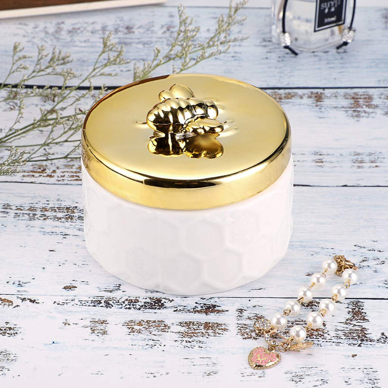 [Australia] - Hipiwe Ceramics Jewelry Box with Golden Bee Lid - Small Jewelry Display Organizer Holder Trinket Storage Tank Container for Home Decor,Gift for Girls Women 