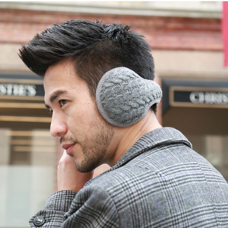 [Australia] - LerBen® Winter Earmuff Woolen Yarn Cable Knit Adjustable Wrap around Ear Muffs Ear Warmers Gray(2) 