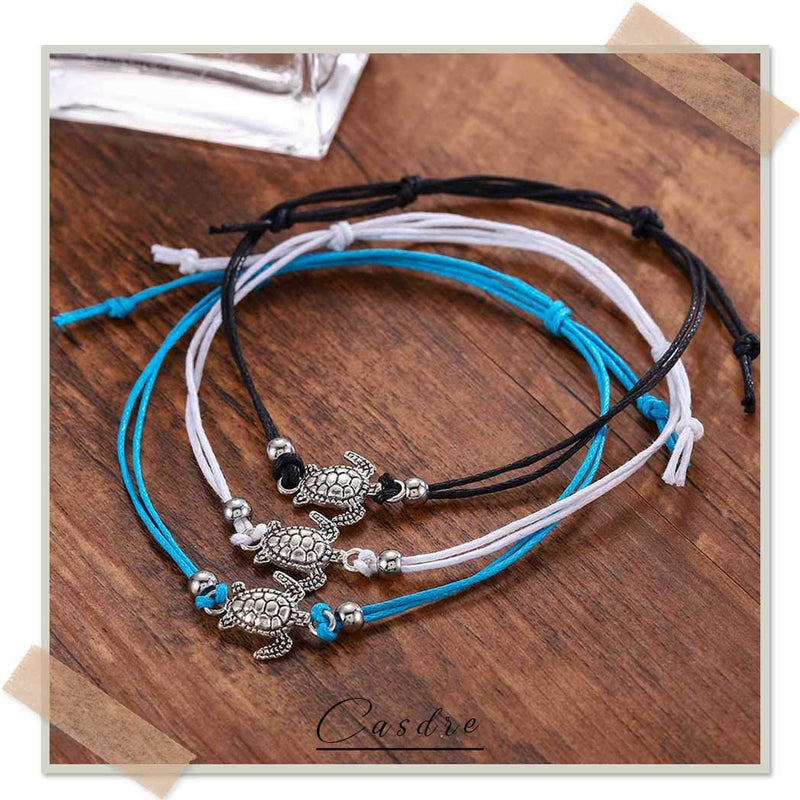 [Australia] - Casdre Boho Layered Anklets Black Sea Turtle Beach Foot Chain Wax Rope Bracelet Charm Adjustable Chain Foot Jewelry for Women and Girls 