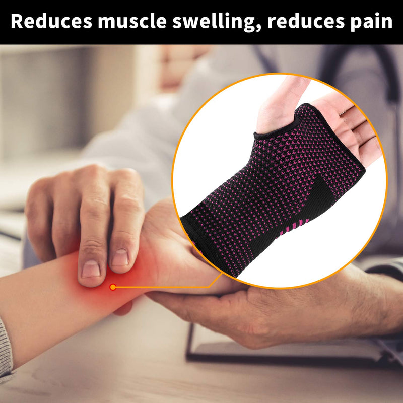 [Australia] - ABYON Wrist Compression Sleeves (Pair) for Carpal Tunnel and Pain Relief Treatment,Wrist Support for Women and Men.Breathable and Sweat-Absorbing carpal tunnel wrist brace Pink Small 