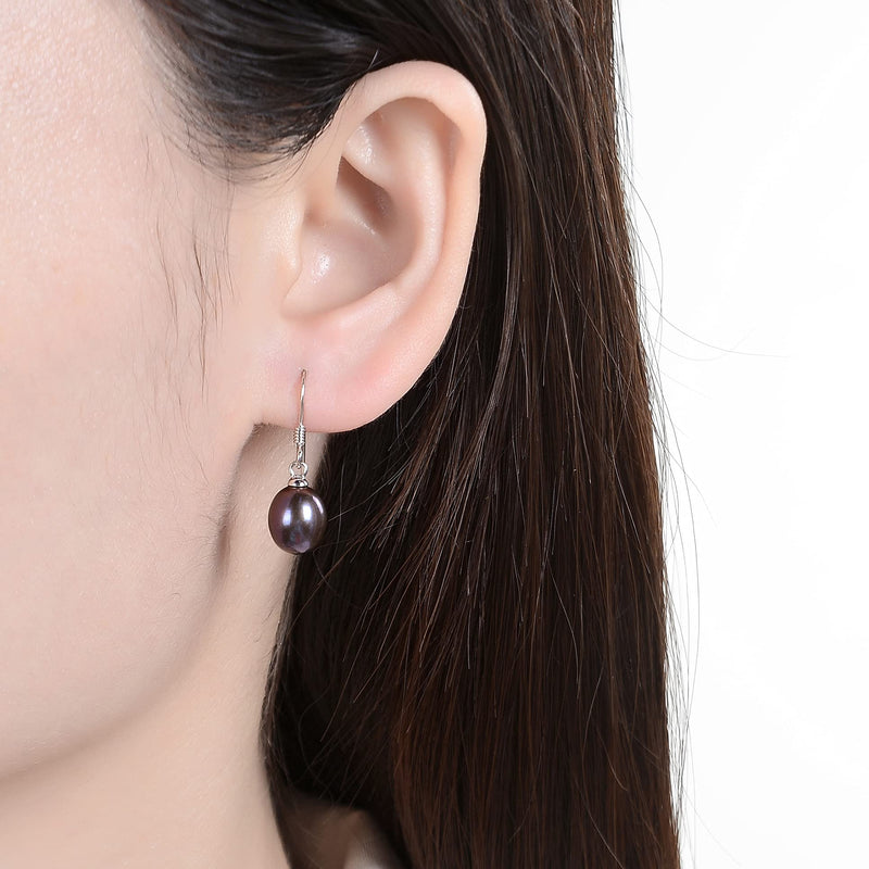 [Australia] - Jo & Co. 8.5- 9 mm Freshwater Cultured Pearl Earrings, With 925 Sterling Silver Fittings, Good Lustre, Drop Earrings for Pierced Ears, Contemporary Packaging. Some Variation in Colour Tone May Occur as Pearls are Natural Products Peacock Black 