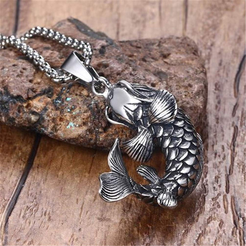 [Australia] - PAMTIER Unisex Vintage Lucky Sign Chinese Koi Carp Amulet Pendant Necklace With Chain 
