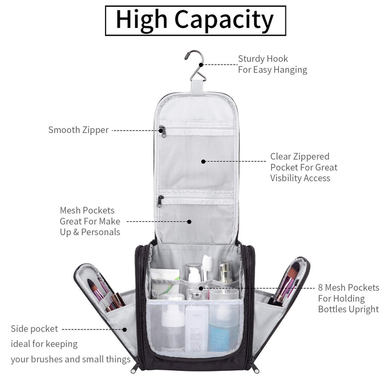 [Australia] - Toiletry Bag,Hanging Travel Toiletry Organizer Kit Portable Waterproof Cosmetics Bag ZERONIC Multifunctional Bathroom Shower Shaving Bag with Hook for Men or Women Black 