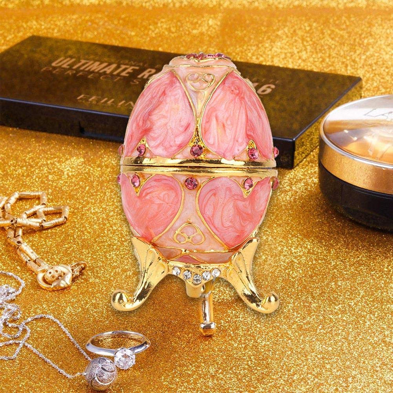 [Australia] - Egg Jewelry Box Painted Enameled Jewelry Trinket Hinged Jewelry Crystals Ring Holder Organizer Unique Home Decor Pink 