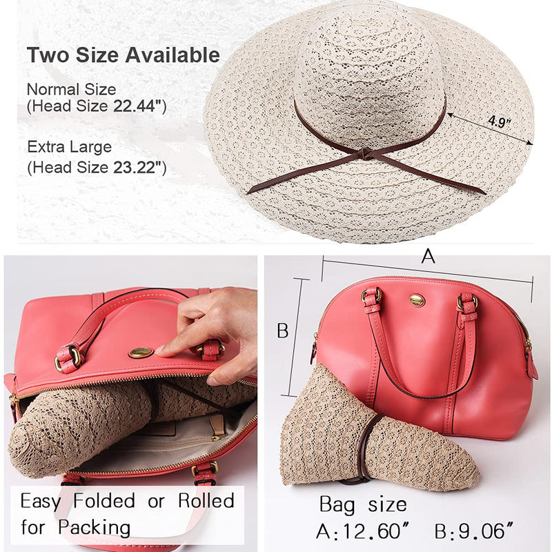 [Australia] - FURTALK Summer Beach Sun Hats for Women UPF Woman Foldable Floppy Travel Packable UV Hat Cotton, Wide Brim Hat A-beige Medium 