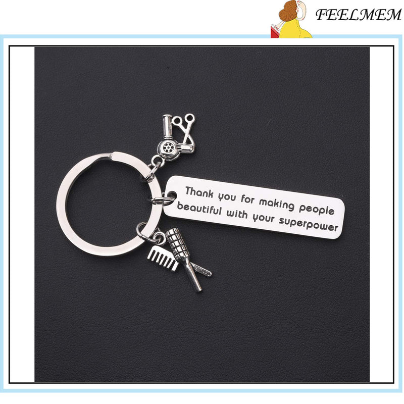 [Australia] - FEELMEM Hairdresser Gift Beautician Hairdresser Keychain Hair Stylist Gift Thank You for Making People Beautiful with Your Superpower Thank You Gift for Salon Owner Hair Stylist silver 