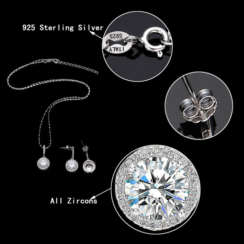 [Australia] - EVER FAITH 925 Sterling Silver CZ Gorgeous Round Cut Wedding Pendant Necklace Earrings Set A-Clear 