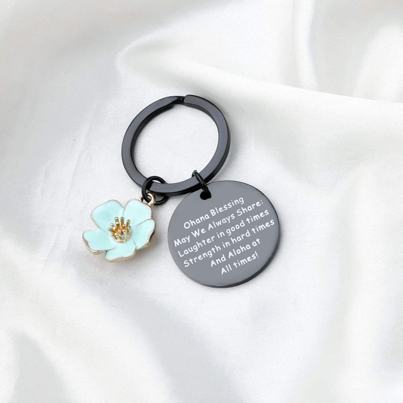 [Australia] - FUSTMW Ohana Keychain Blessing Gifts Hibiscus Charm Keychain Hawaiian Ohana Jewelry Gift for Family Black 