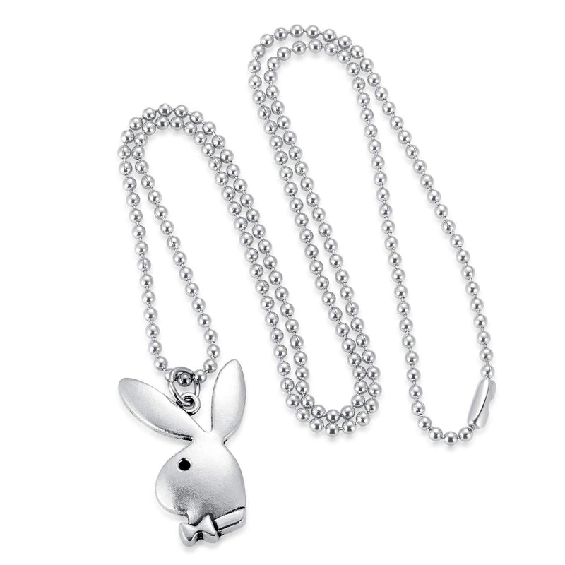 [Australia] - SOYOKO Playboy Bunny Necklace 24" Rolo Chain in 304 Stainless, with Antiqued Zinc Alloy Play Boy Rabbit Charm Pendant silver 