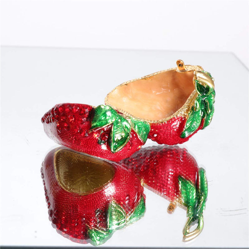 [Australia] - Waltz&F Hand-painted Mini Diamond Strawberry Jewelry Box Hinged Trinket Box Table Centerpiece Decor Figurine Collectible Ring Box 