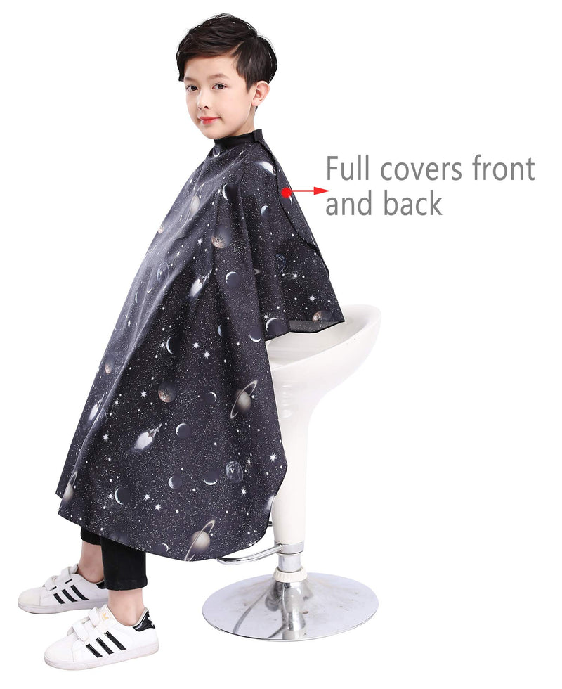 [Australia] - Kids Haircut Barber Cape Cover for Hair Cutting,Styling and Shampoo, for Boys - Black Space Printing 