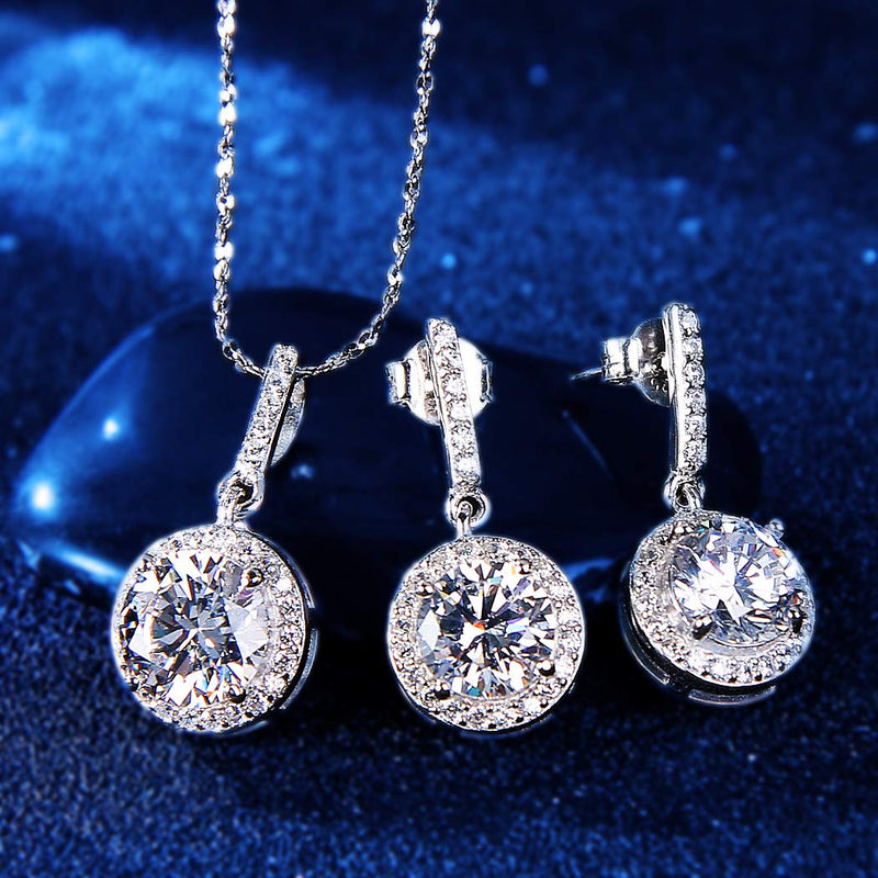 [Australia] - EVER FAITH 925 Sterling Silver CZ Gorgeous Round Cut Wedding Pendant Necklace Earrings Set A-Clear 