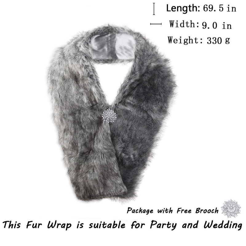 [Australia] - Aukmla Long Wedding Faux Fur Wraps and Shawls Wedding Bridal Stole for Brides and Bridesmaids Gray 