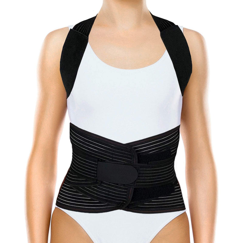 [Australia] - ORTONYX Full Back Support Brace with Removable Dorso-Lumbar Pad - Upper and Lower Back Pain Relief, Thoracic Kyphosis, Rounded Shoulders, Posture Correction/L Large (Pack of 1) Black 