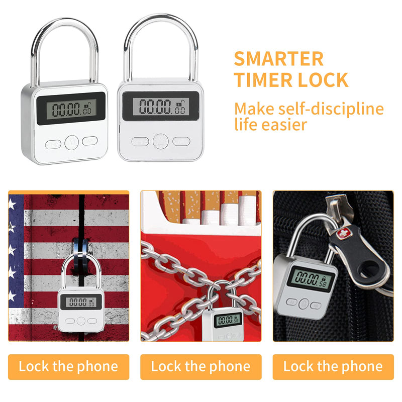 [Australia] - Brynnl Smart Time Lock 99 Hours Max Timing Lock with LCD Display USB Rechargeable Security Padlock Heavy Duty Metal Electronic Timer Lock (Silver) Silver 