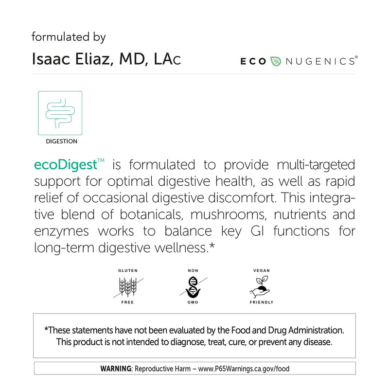 [Australia] - EcoNugenics EcoDigest Digestive Health Supplement - 60 Capsules- Digestive Support - Herbs, Medicinal Mushrooms & Enzymes - Relief from Heartburn, Indigestion, GERD Acid Reflux, Gas, Nausea & Bloating 