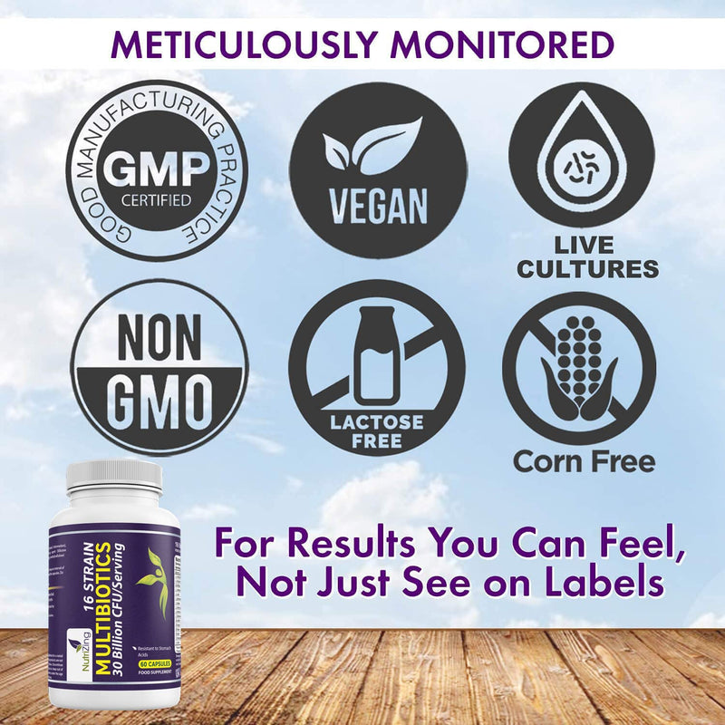 [Australia] - BioCultures Complex - 16 Live Strains with 30 Billion CFU/Serving Source Powder - Vegan Time Release Capsules. with Lactobacillus Acidophilus and Bifidobacterium - Made in UK by Nutrizing 