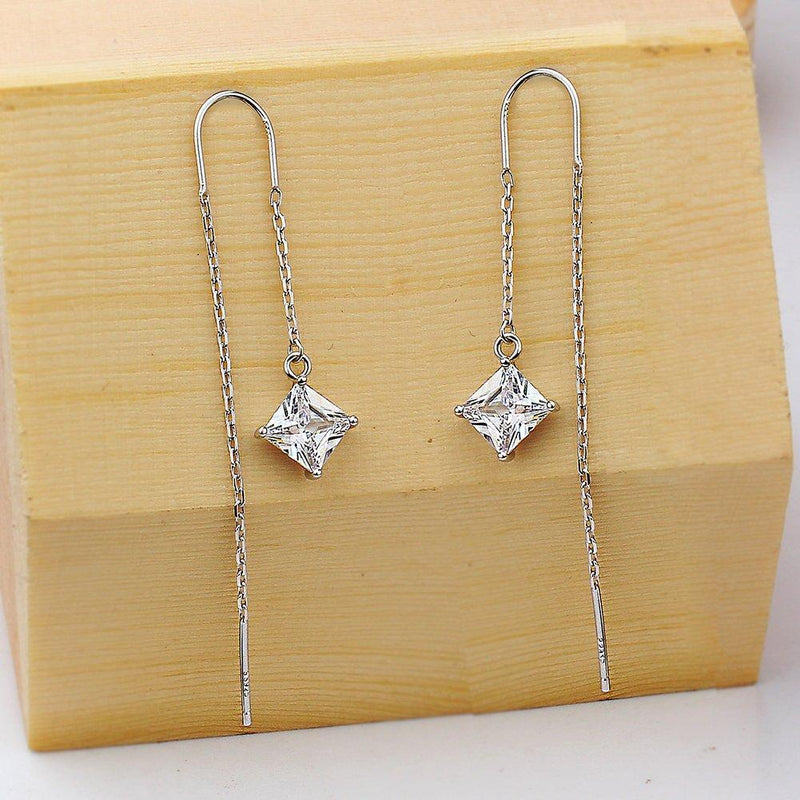 [Australia] - Meyiert 925 Sterling Silver and Zirconia Needle Drop Threader Pull Through Earrings for Womens White 