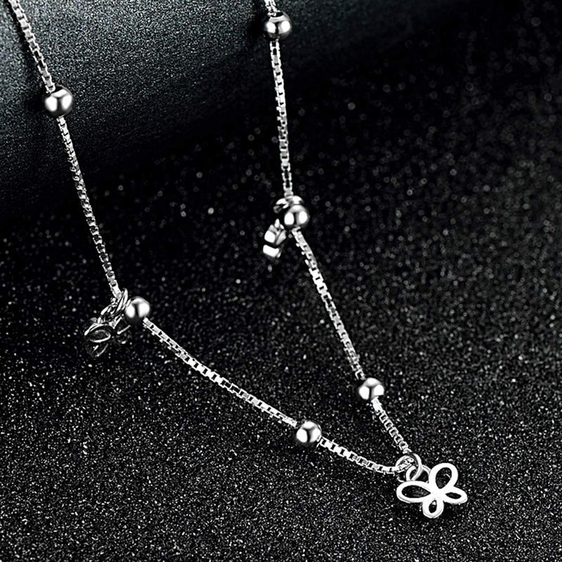 [Australia] - Dangle Butterfly Anklets 925 Sterling Silver Adjustable Sexy Beads Beach Foot Ankle Bracelet Chain for Women Teen Girls 