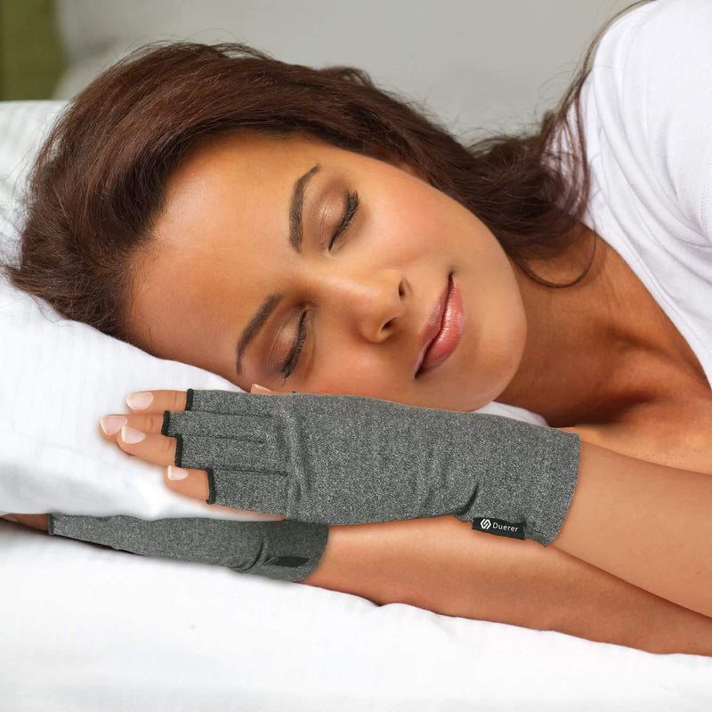 [Australia] - Duerer Arthritis Compression Gloves Women Men for RSI, Carpal Tunnel, Rheumatiod, Tendonitis, Fingerless Gloves for Computer Typing and Dailywork (Gray, L) Large (1 Pair) Gray 