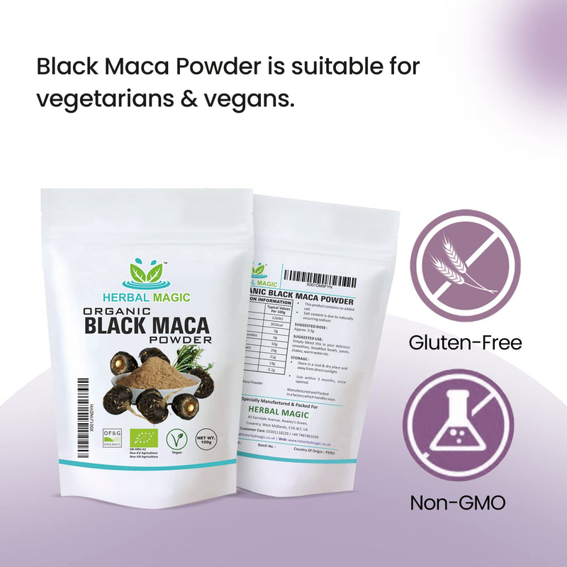 [Australia] - Herbal Magic's Organic Black Maca Root Powder-can be Added into Smoothies and Baking Recipes-Naturally Sweet Root Vegetable-Rich in Essential nutrients-Nourishing-Free from Fillers&preservatives-100g Pack of 1 
