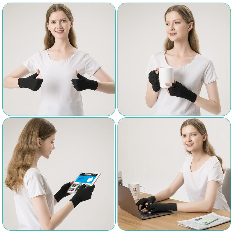 [Australia] - 2 Pairs Arthritis Compression Gloves for Relieve Rheumatoid Arthritis, Osteoarthritis, Carpal Tunnel, Joint Pain, Open Fingerless Gloves, Fit for Women and Men to Daily Work and Computer Typing (Black, Large) Black 