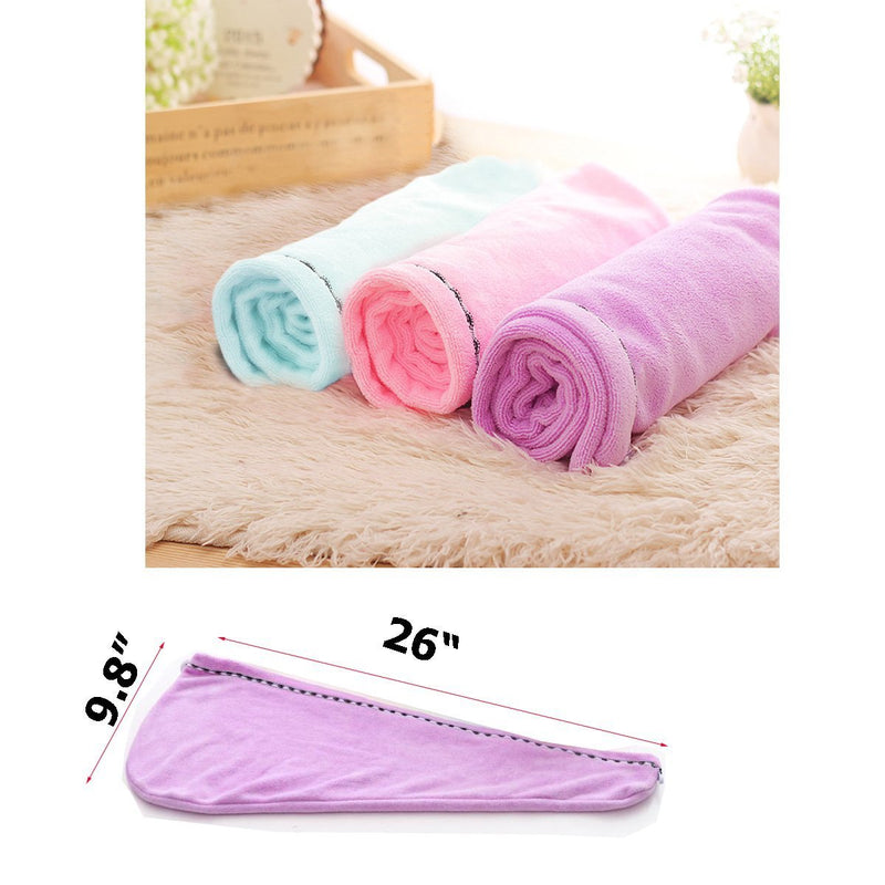 [Australia] - 3 Pack Hair Towel Wrap Turban Microfiber Drying Bath Shower Head Towel with Buttons, Quick Magic Dryer, Dry Hair Hat, Wrapped Bath Cap (D001) D001 