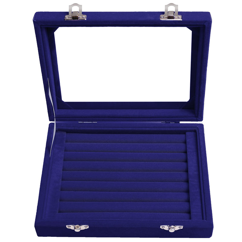 [Australia] - Pasutewel Velvet Glass Ring Jewellery Display Storage Box Jewelry Holder Storage Organizer Stand 7 Slots (Blue) Blue 