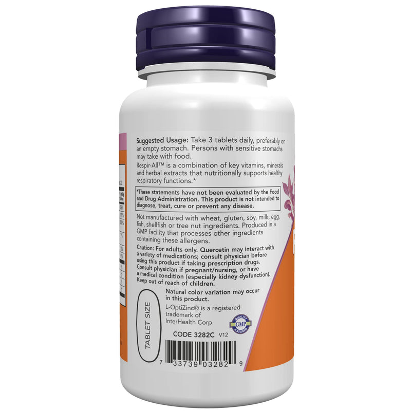 [Australia] - NOW Supplements, Respir-All™ with Quercetin, Vitamin C, Nettle Extract and Bromelain, Respiratory Support*, 60 Tablets 