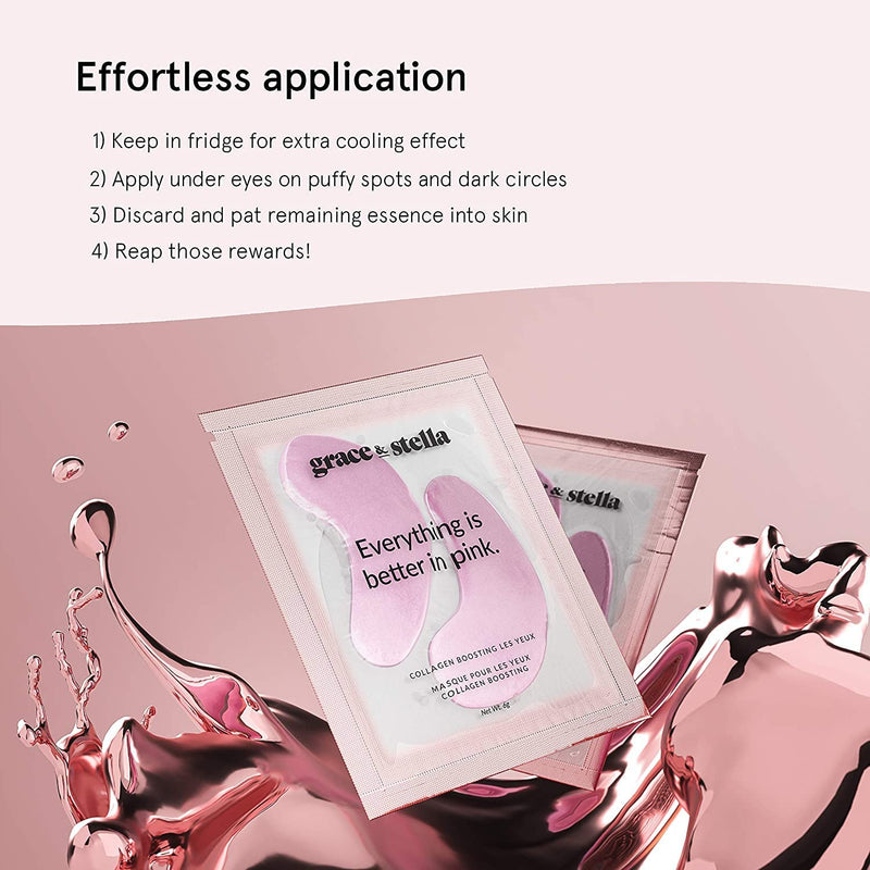 [Australia] - Under Eye Mask - Reduce Dark Circles, Puffy Eyes, Undereye Bags, Wrinkles - Gel Under Eye Patches, Vegan Cruelty-Free Self Care by grace and stella (24 Pairs, Pink) 24 Pairs 