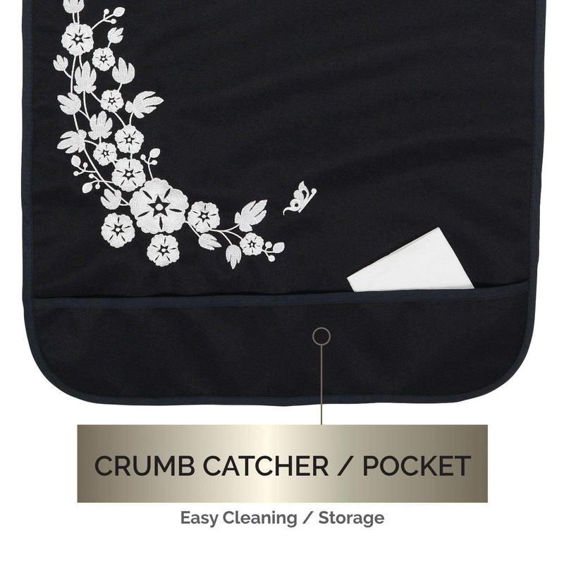[Australia] - Modaliv Adult Bib for Women - Embroidered Waterproof Clothing Protector with Crumb Catcher - Reusable - Machine Washable (Flowers and Butterflies) 