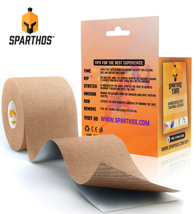 [Australia] - Sparthos Kinesiology Tape - Incredible Support for Athletic Sports and Recovery - Free Kinesiology Taping Guide! - Uncut 2 inch x 16.4 feet Roll A) Desert Beige + Free Taping Guide 