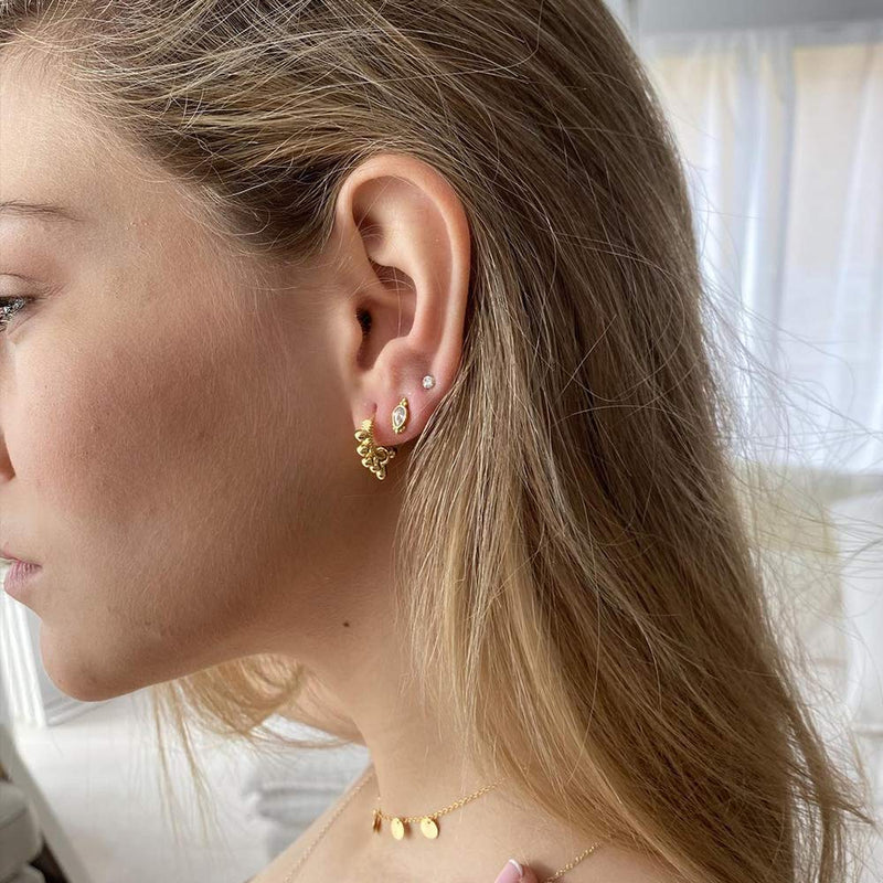 [Australia] - S925 Sterling Silver Post Huggie Hoop Earrings, 14K Gold Plated Small Dangle Hoop Earrings Hypoallergenic Dainty Cubic Zirconia Ball Spike Evil Eye Snake Bee Moon Star Huggie Hoop Earrings 