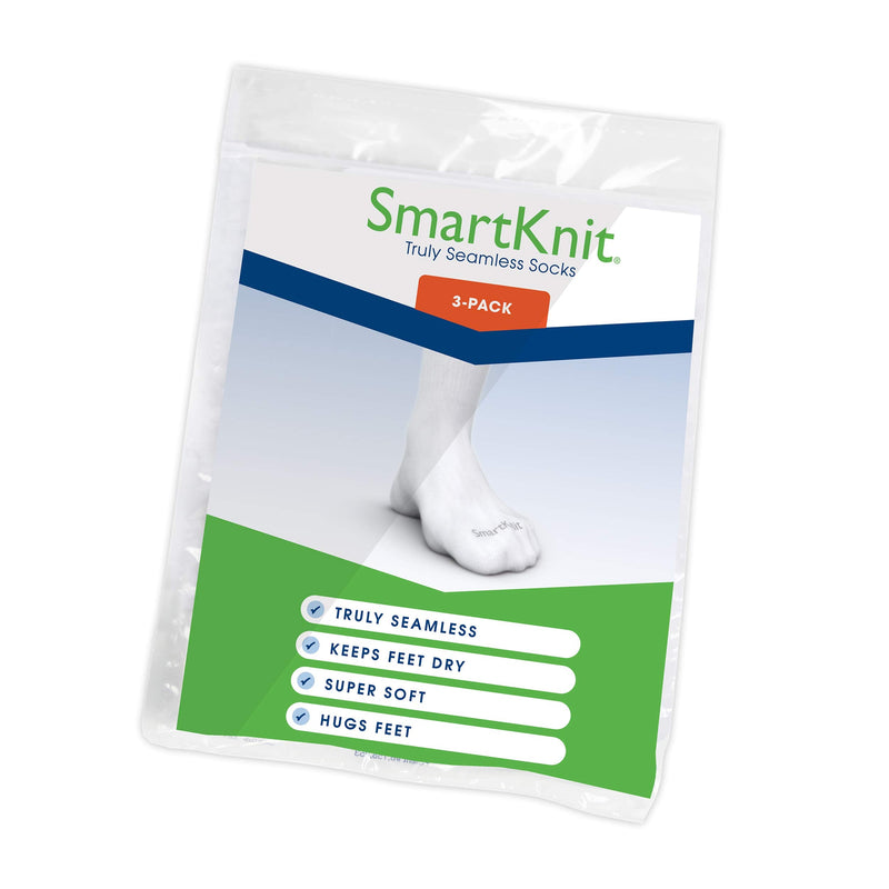 [Australia] - SmartKnit Seamless Diabetic Crew Socks 3 Pack (6 Count), Large, White 
