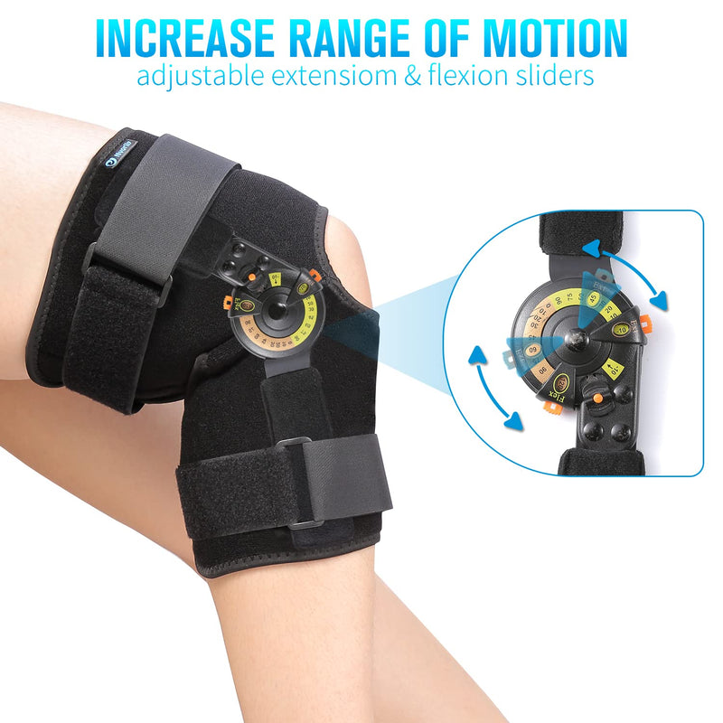 [Australia] - Nvorliy Hinged ROM Knee Brace Adjustable Knee Immobilizer Support for Arthritis, ACL, PCL, Meniscus Tear, Osteoarthritis, Post OP Recovery - Leg Stabilizer for Men & Women Regular 