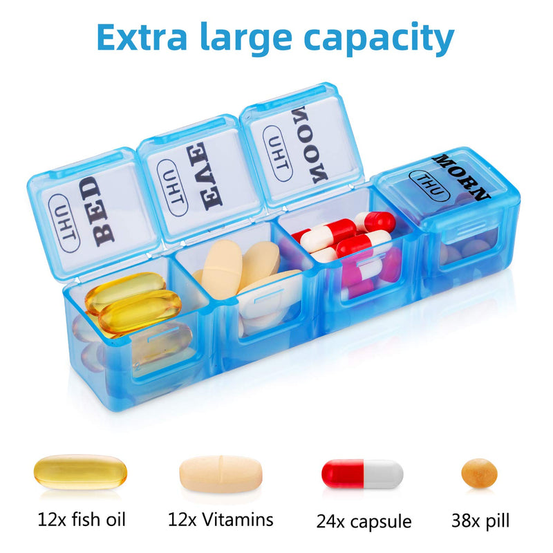 [Australia] - Mossime XL Weekly Pill Organiser 4 Times a Day, 7-Day Pill Box Organiser, Large Daily Dosette Box,7day Medication Organiser, Big Medicine Storage Box,Week Tablet Boxes Organiser for Vitamin 