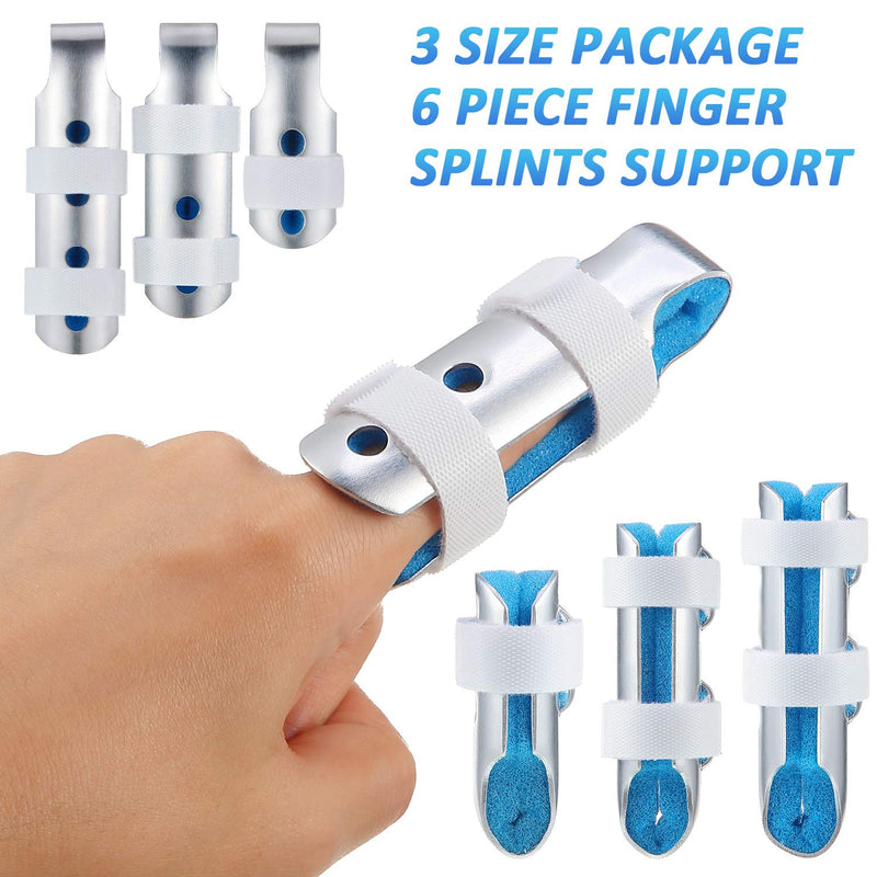 [Australia] - 6 Pieces Finger Splints Metal Finger Support Finger Stabilizer for Adults and Children Finger Knuckle Joint Fixation, 3 Sizes (Blue) Blue 