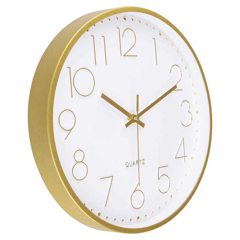 [Australia] - Foxtop Gold Wall Clock Modern 12 Inch Silent Non-Ticking Battery Operated Round Quartz Clock for Living Room Kitchen Bedroom Home Office Decor 