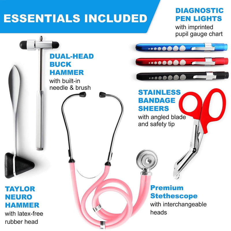 [Australia] - Primacare KB-9397-PK Stethoscope Case, Supplies Included, Pink with Multiple Compartments, Portable and Lightweight First Aid Kit Bag with Vital Medical Supplies, Nursing Accessories for Nurses 