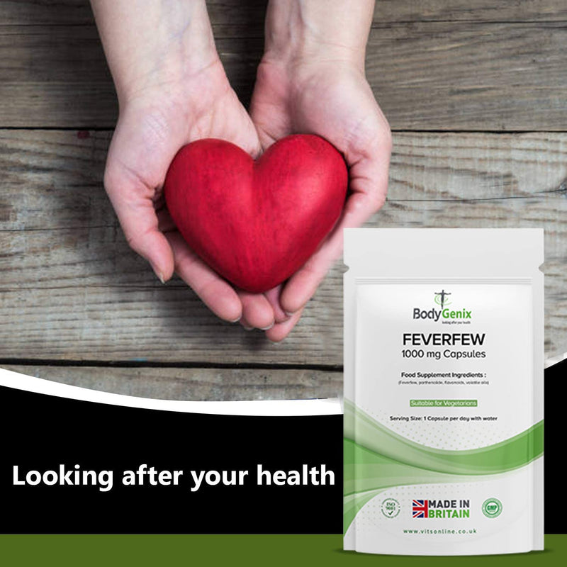 [Australia] - Bodygenix Feverfew 1000mg Vegan Capsules Supplements � with Anti-inflammatory Properties � Support Healthy Joints Health, Supports Mood and Migraine Headache (120) 