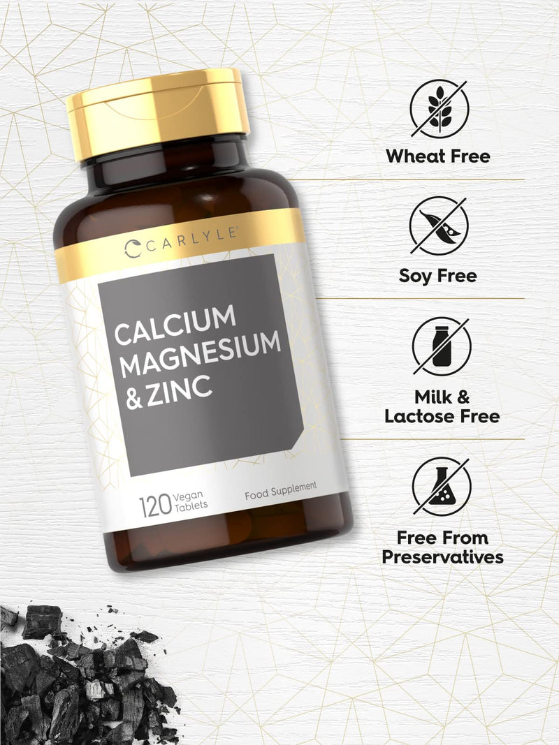 [Australia] - Calcium, Magnesium & Zinc Complex | 120 Vegan Tablets | Healthy Bones, Teeth & Muscle | Multimineral Osteo Supplement for Adults | High Strength | by Carlyle 