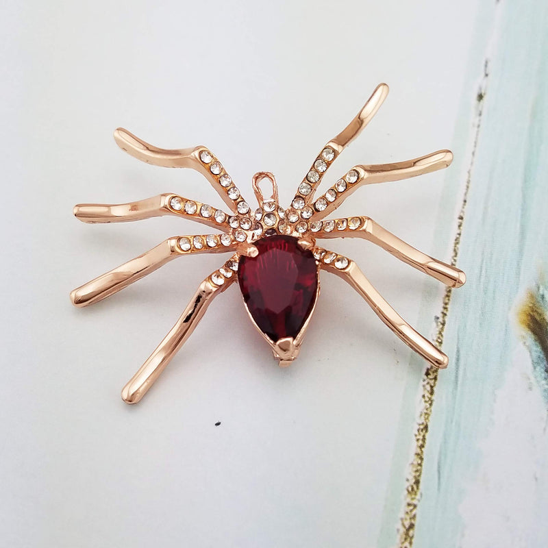 [Australia] - SELOVO Party Spider Red Cz Stone Crystal Brooch Pin Gold Tone 