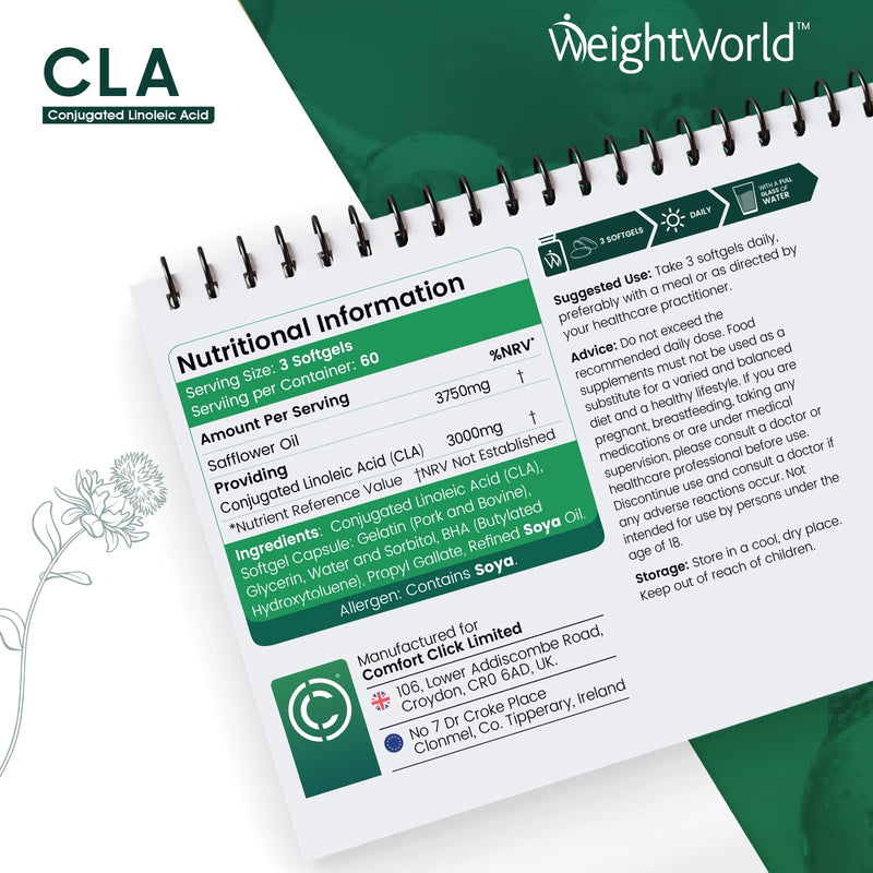 [Australia] - CLA Supplement 3000mg - 180 High Strength CLA Softgels (2 Months Supply) - Conjugated Linoleic Acid - Pure Safflower Oil Capsules - Pre Workout & Weight Management Supplement for Men & Women 